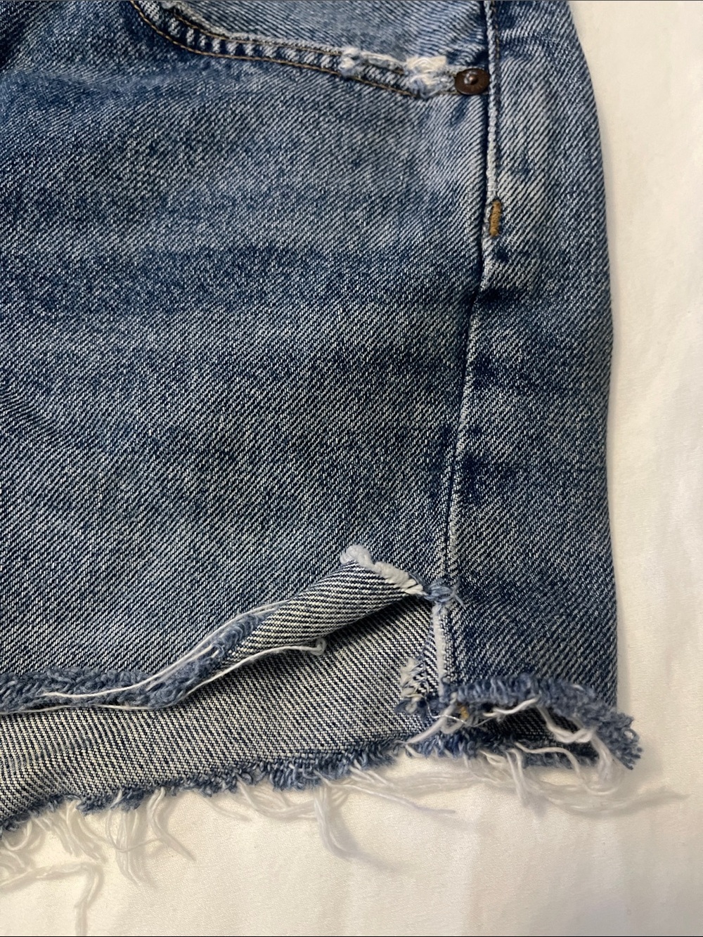 Agolde Raw Hem Distressed Jean Shorts in Medium Blue - Picture 16 of 16